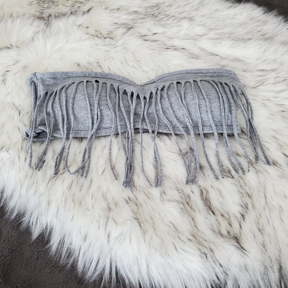 3/$15 Gray Fringe Bandeau Bra M